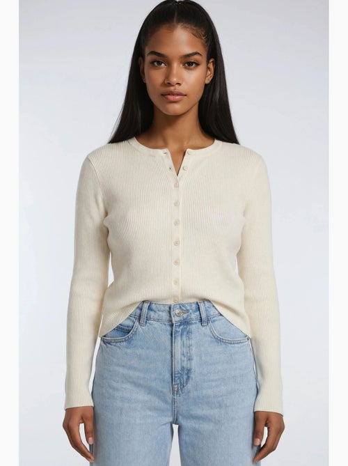 Cardigan canelado slim fit com botões mixray - Kiabi