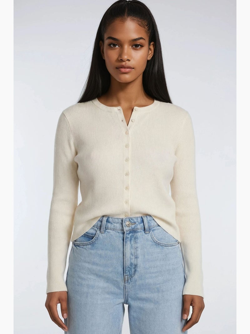 Cardigan canelado slim fit com botões mixray Bege - Kiabi