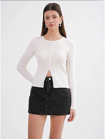 Cardigan canelado slim fit com botões mixray