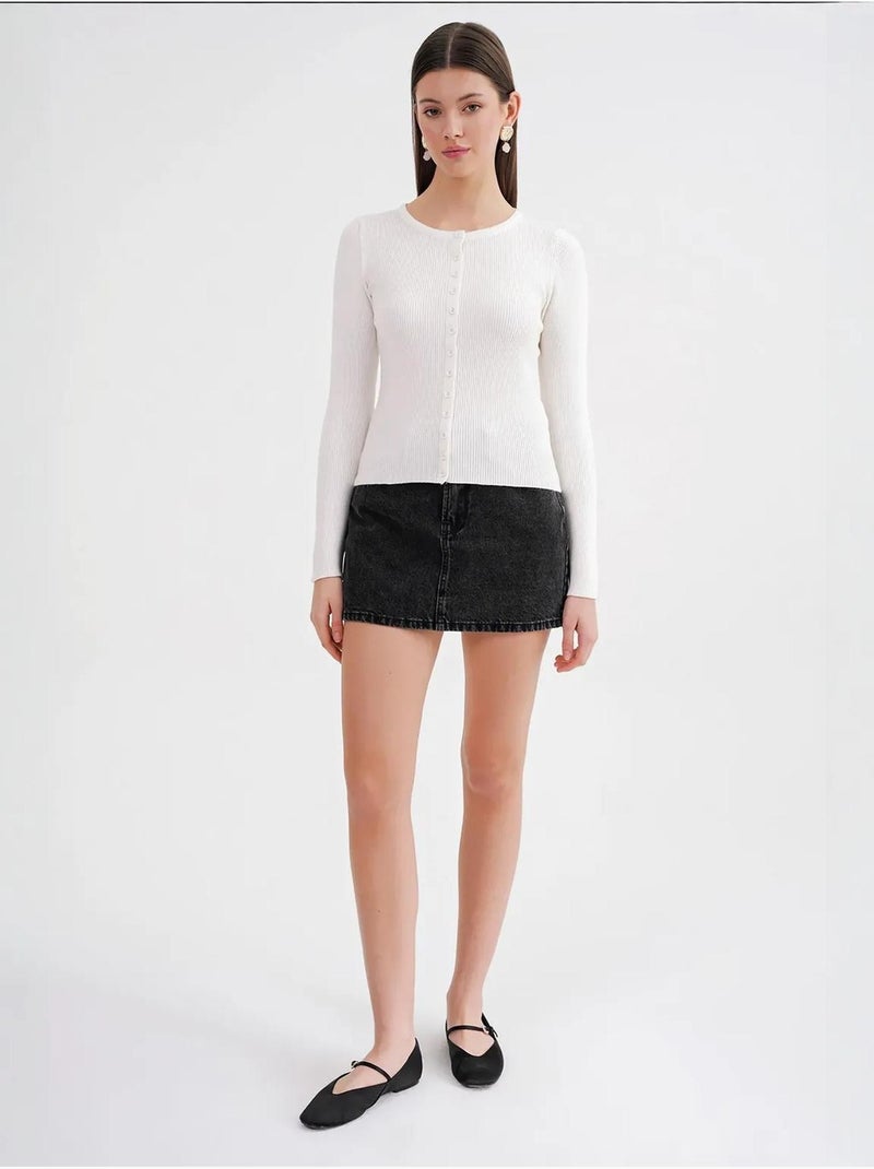 Cardigan canelado slim fit com botões mixray Branco - Kiabi