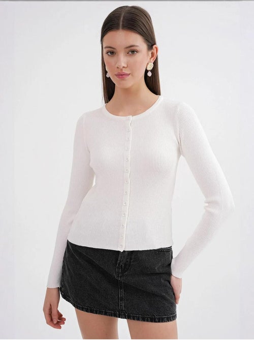 Cardigan canelado slim fit com botões mixray - Kiabi