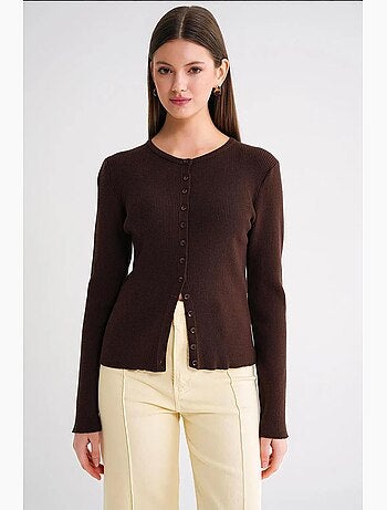 Cardigan canelado slim fit com botões mixray