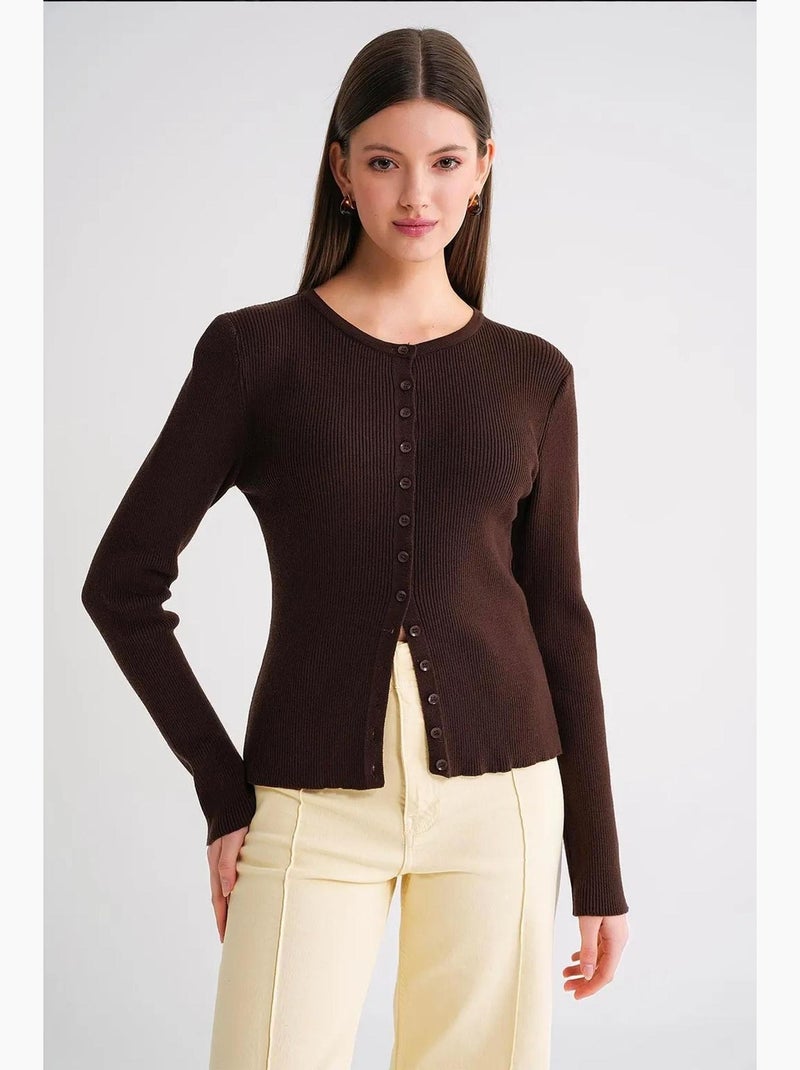 Cardigan canelado slim fit com botões mixray Castanho-escuro - Kiabi