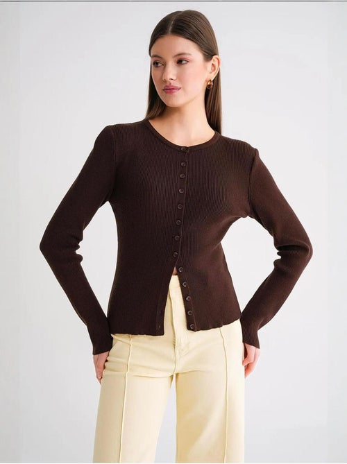 Cardigan canelado slim fit com botões mixray - Kiabi