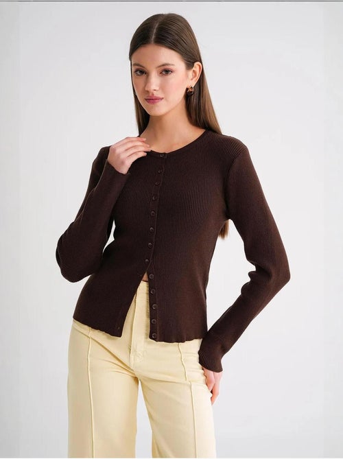 Cardigan canelado slim fit com botões mixray - Kiabi