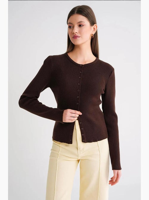 Cardigan canelado slim fit com botões mixray - Kiabi