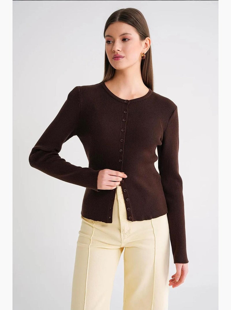 Cardigan canelado slim fit com botões mixray Castanho-escuro - Kiabi