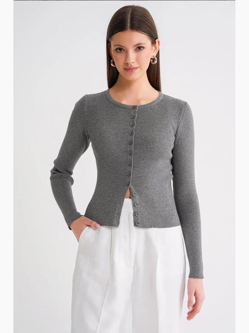 Cardigan canelado slim fit com botões mixray - Kiabi