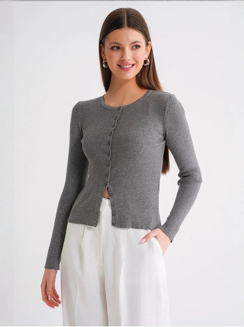 Cardigan canelado slim fit com botões mixray - Kiabi