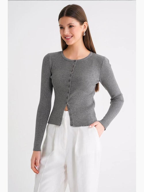 Cardigan canelado slim fit com botões mixray - Kiabi