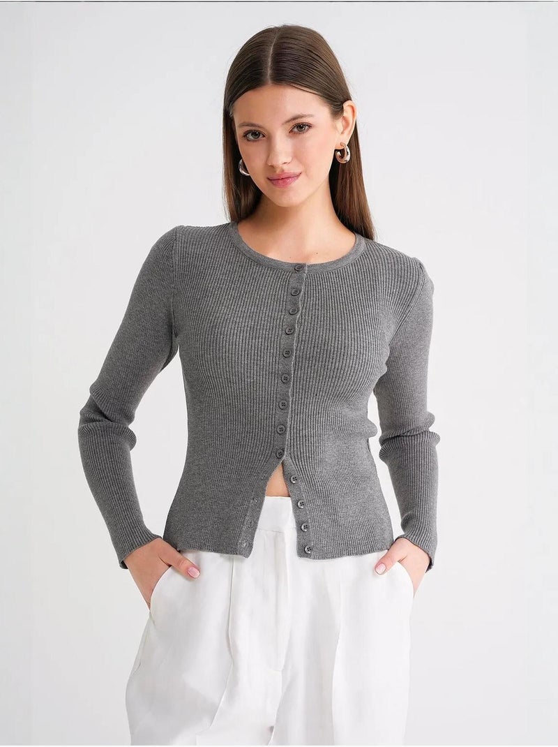 Cardigan canelado slim fit com botões mixray Cinza escuro - Kiabi