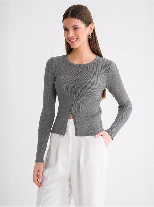 Cardigan canelado slim fit com botões mixray - Kiabi Cardigan canelado slim fit com botões mixray - Kiabi