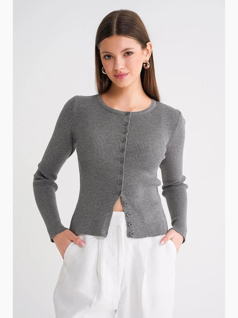 Cardigan canelado slim fit com botões mixray Cinza - Kiabi