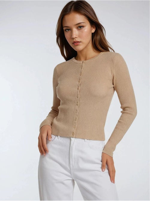 Cardigan canelado slim fit com botões mixray - Kiabi