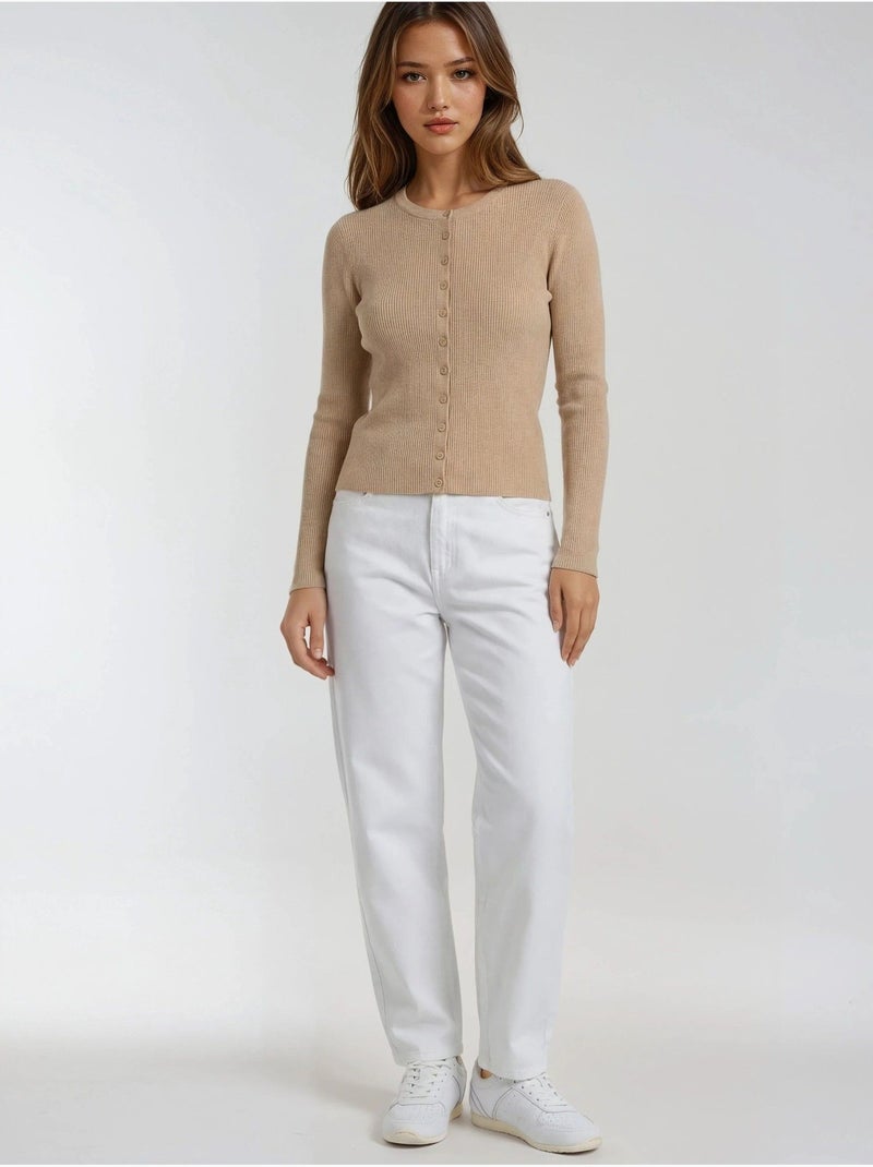 Cardigan canelado slim fit com botões mixray Greige - Kiabi