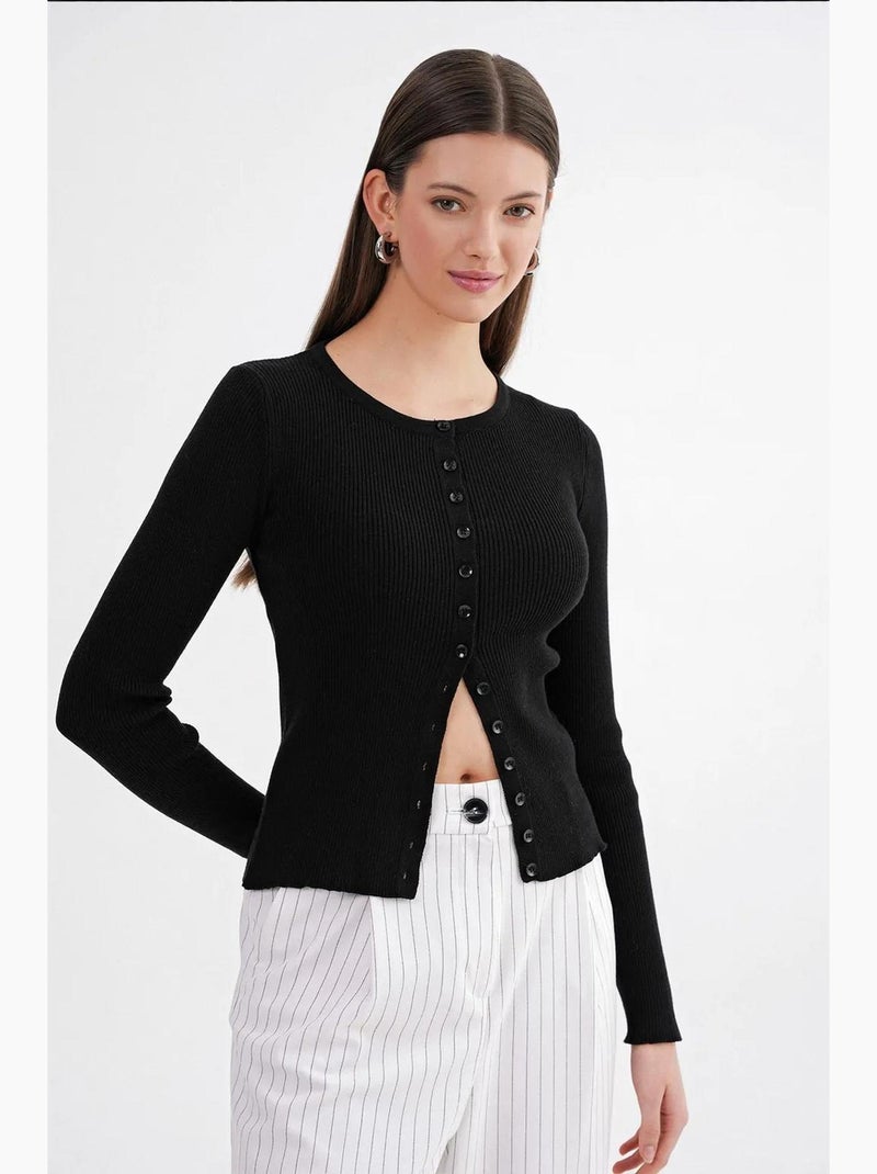 Cardigan canelado slim fit com botões mixray Preto - Kiabi