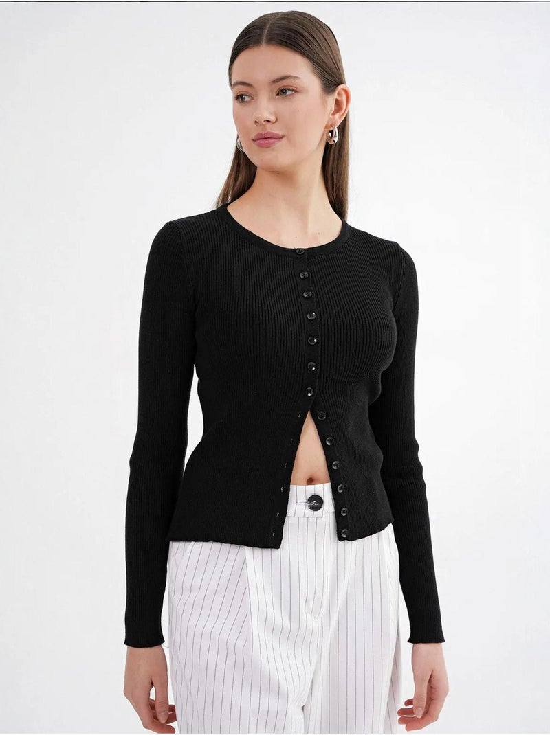 Cardigan canelado slim fit com botões mixray Preto - Kiabi