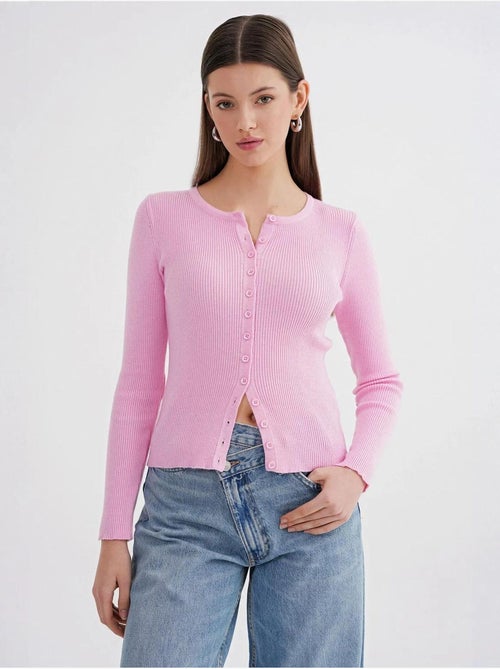 Cardigan canelado slim fit com botões mixray - Kiabi