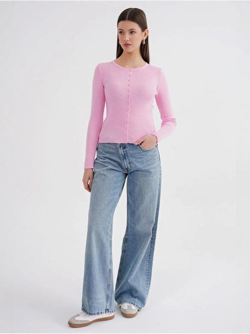 Cardigan canelado slim fit com botões mixray - Kiabi