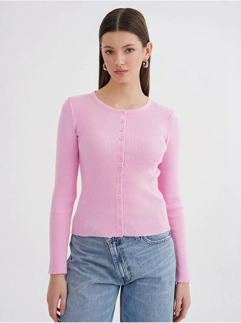 Cardigan canelado slim fit com botões mixray Rosa-pálido - Kiabi