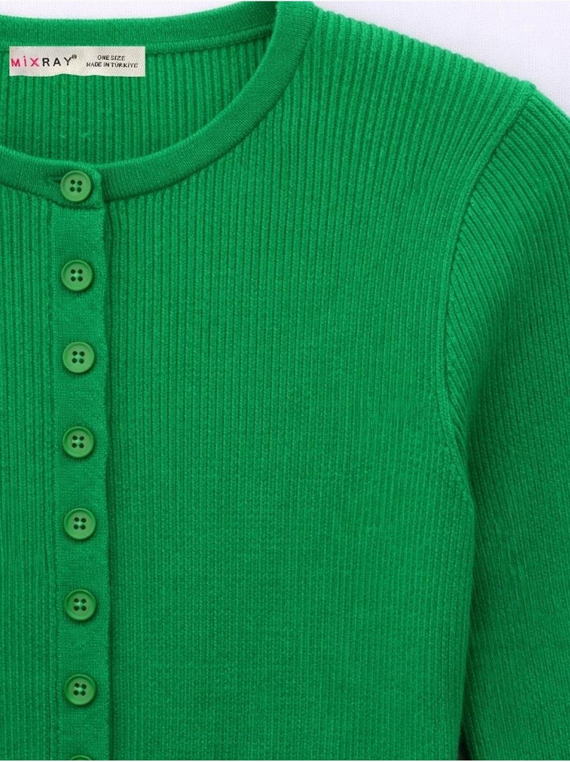 Cardigan canelado slim fit com botões mixray Verde - Kiabi