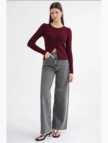 Cardigan canelado slim fit com botões mixray