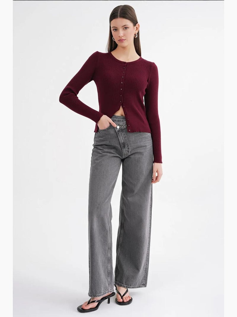 Cardigan canelado slim fit com botões mixray Vermelho bordô - Kiabi