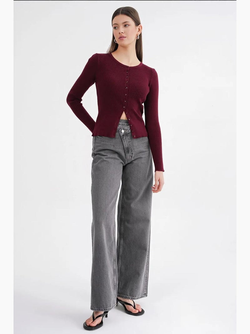 Cardigan canelado slim fit com botões mixray Vermelho bordô - Kiabi