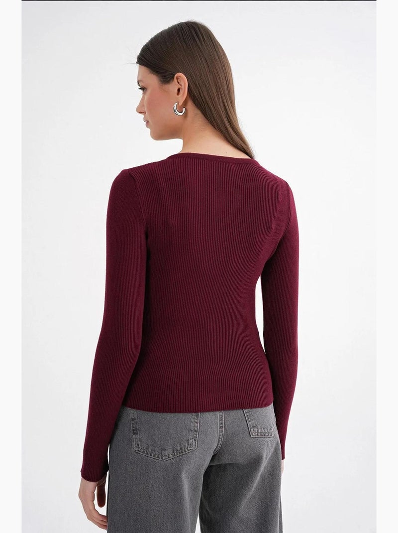 Cardigan canelado slim fit com botões mixray Vermelho bordô - Kiabi