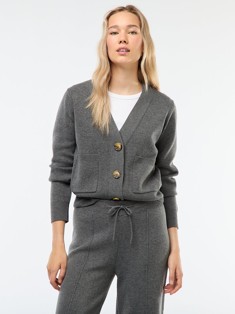 Cardigan colete em tricô otomano Cinza - Kiabi