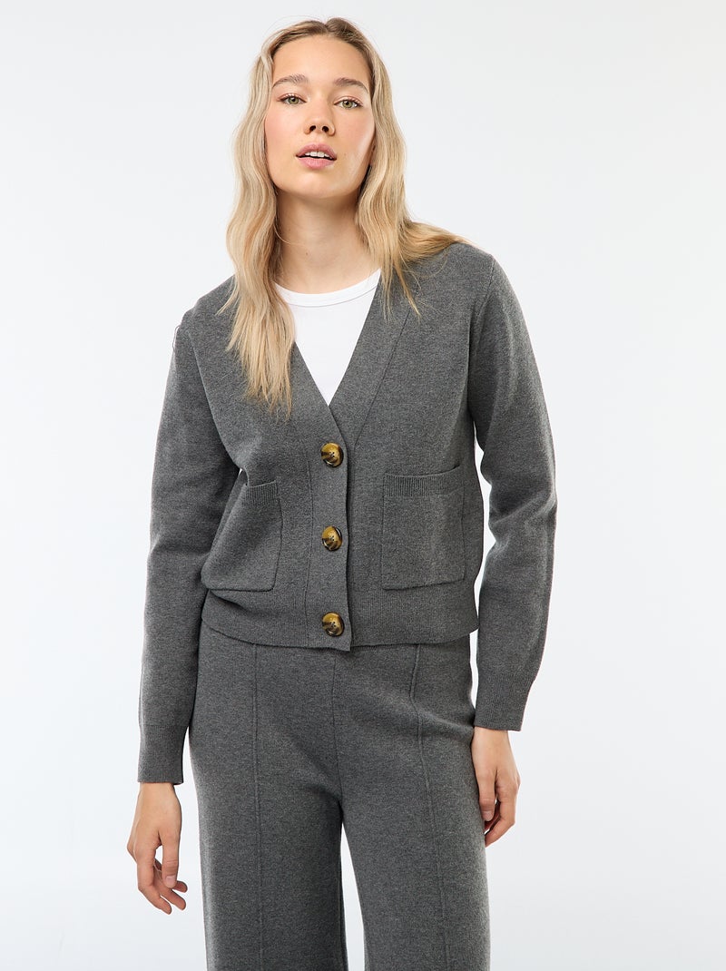 Cardigan colete em tricô otomano Cinza - Kiabi