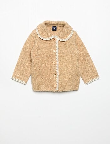 Cardigan com bordos fantasia contrastantes