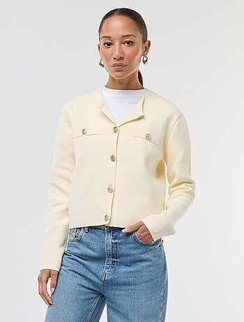 Cardigan com botões dourados em malha texturizada