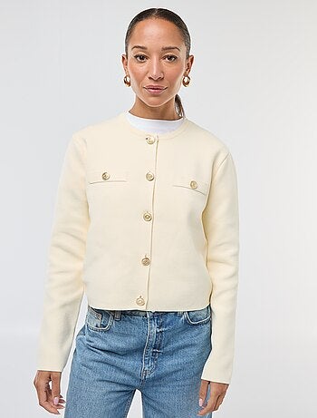 Cardigan com botões dourados em malha texturizada