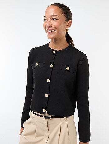 Cardigan com botões dourados em malha texturizada