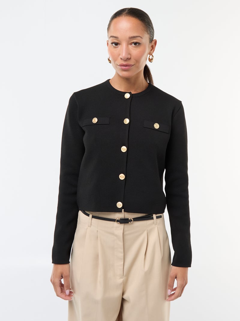 Cardigan com botões dourados em malha texturizada Preto - Kiabi