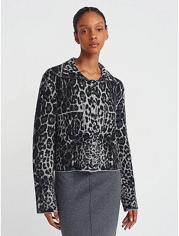 Cardigan com botões em jacquard de leopardo dilvin
