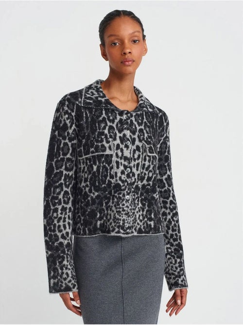 Cardigan com botões em jacquard de leopardo dilvin - Kiabi Cardigan com botões em jacquard de leopardo dilvin - Kiabi