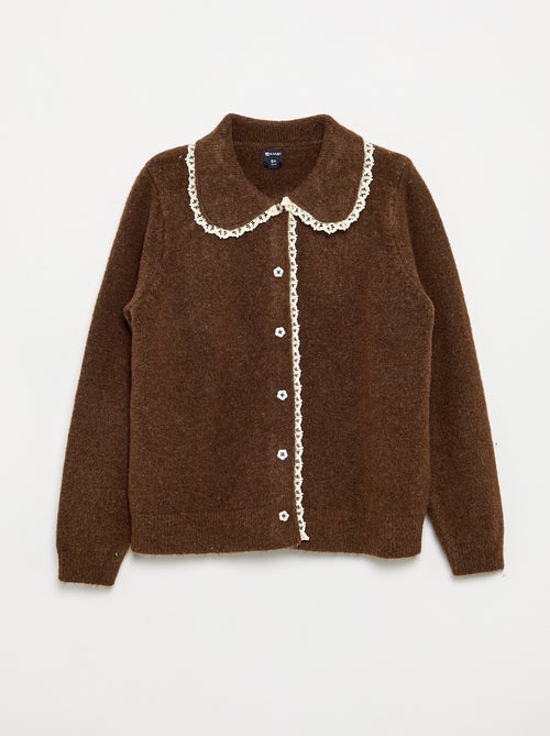 Cardigan com botões fantasia e gola Claudine - Kiabi
