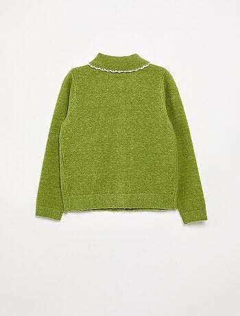 Cardigan com botões fantasia e gola Claudine