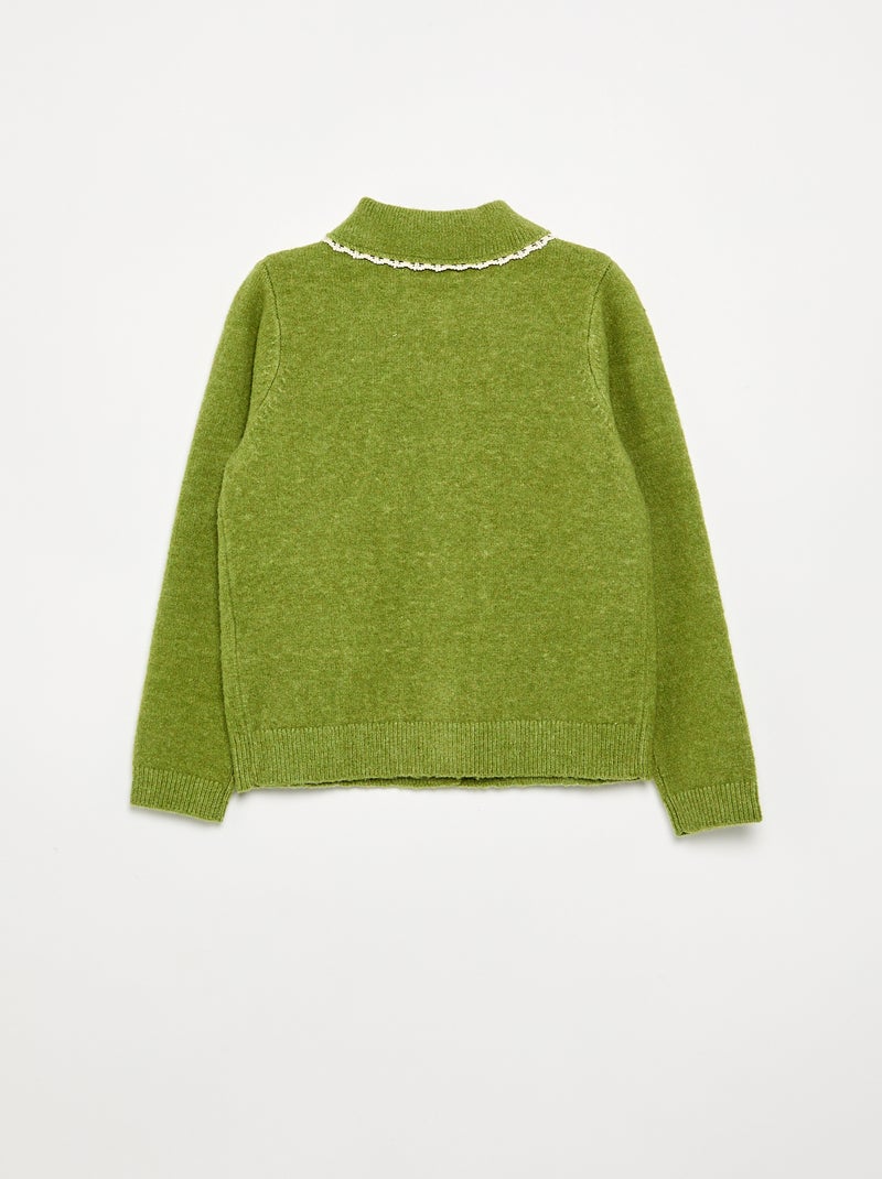 Cardigan com botões fantasia e gola Claudine Verde - Kiabi