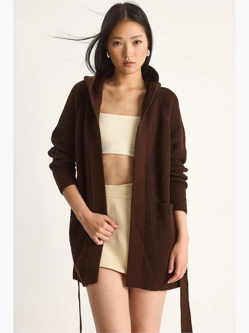 Cardigan com capuz e fecho com laço lucci Castanho-chocolate - Kiabi