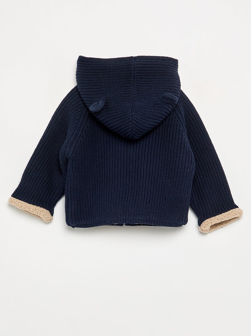 Cardigan com capuz e interior de carneirinho Azul - Kiabi