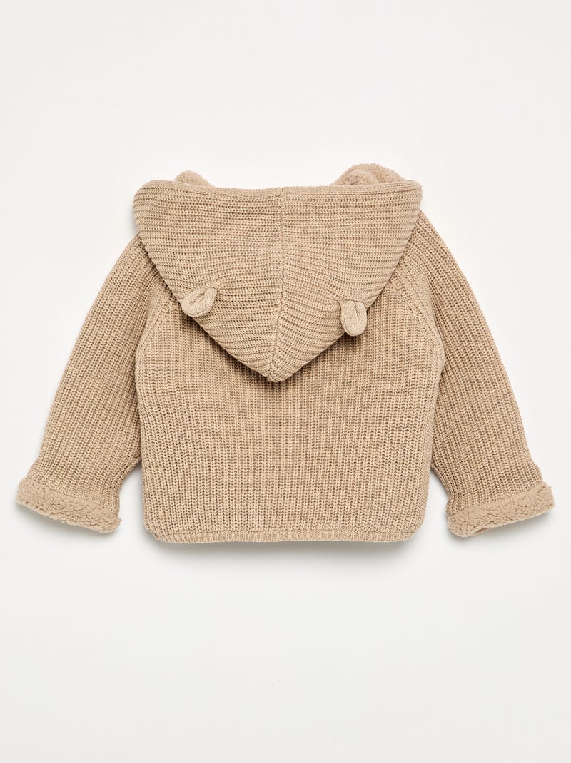 Cardigan com capuz e interior de carneirinho Bege - Kiabi