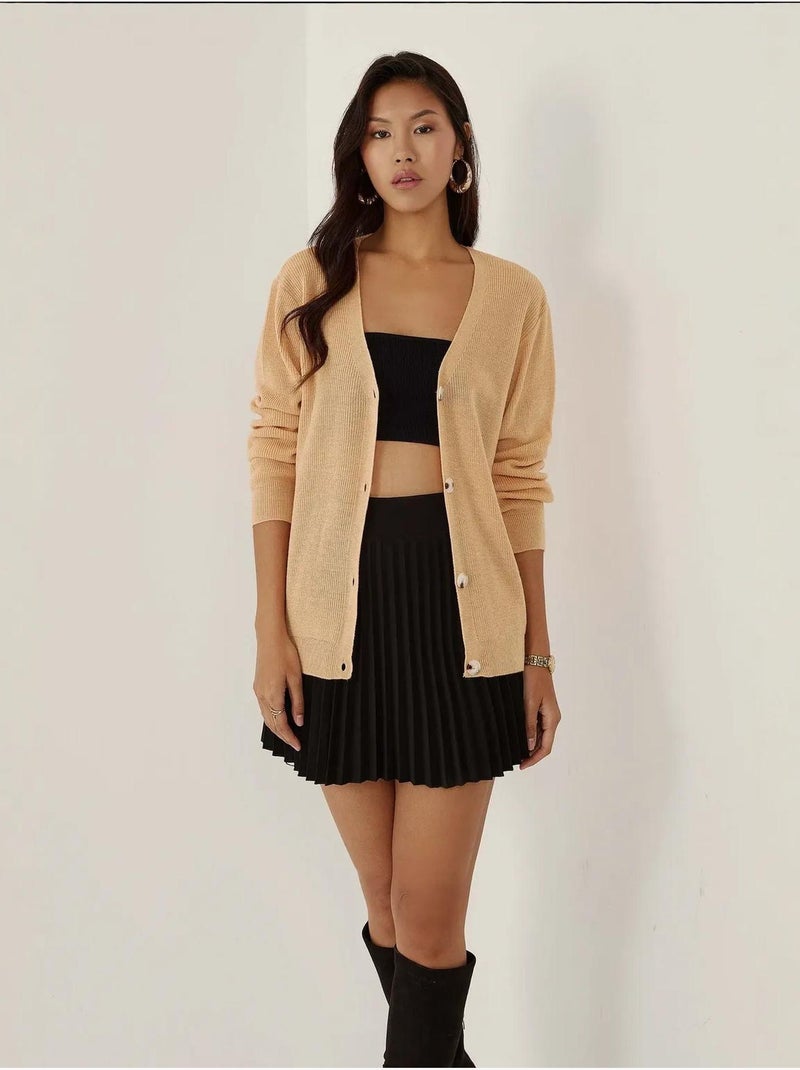 Cardigan com decote em V e botões Laranja - Kiabi