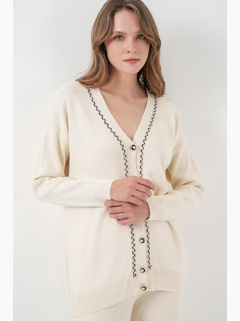 Cardigan com decote em v e conjunto de calças de perna larga bdart Marfim - Kiabi