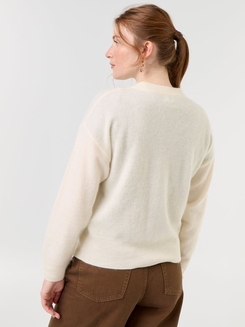 Cardigan com fecho 100% lã - Premium Branco - Kiabi