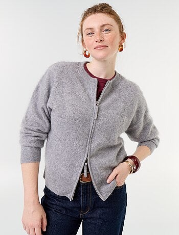 Cardigan com fecho 100% lã - Premium