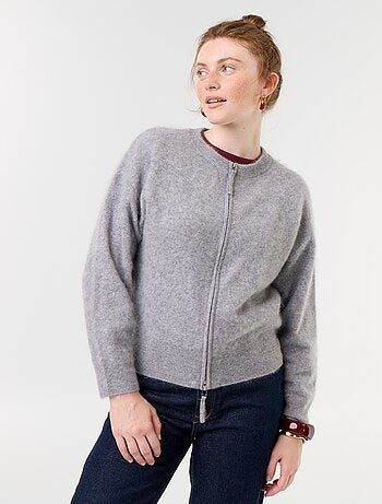 Cardigan com fecho 100% lã - Premium