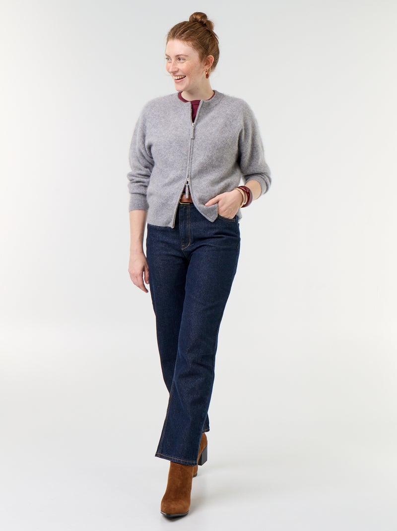 Cardigan com fecho 100% lã - Premium Cinza - Kiabi